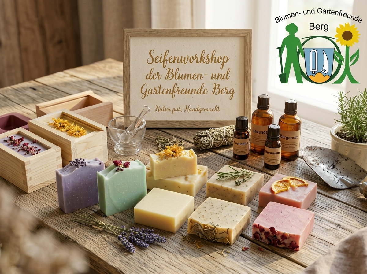 darstellung verschiedener seifen auf einem tisch - symbolisch für den workshop seifengießen für jedermann
